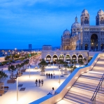 France, Bouches du Rhone (13), Marseille, 2e arrondissement, Zone Euromediterranee, quartier La Joliette, place Albert Londres et boulevard Euromediterranee, terrasses des Voutes de La Major et la cathedrale La Major (XIXe siecle) classe Monument Historique, la tour CMA CGM, architecte Zaha Hadid en arriere plan