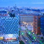 France, Bouches du Rhone (13), Marseille, 2e arrondissement, Zone Euromediterranee, quartier La Joliette, place de La Joliette et le boulevard de Dunkerque, Fonds Regional d'Art Contemporain (FRAC) architecte Kengo Kuma, la cathedrale La Major (XIXe siecle) classe Monument Historique en arriere plan