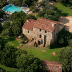 Vue aérienne, Maison Eddera, la crique, Domaine de Murtoli, Corse du Sud (2A), France